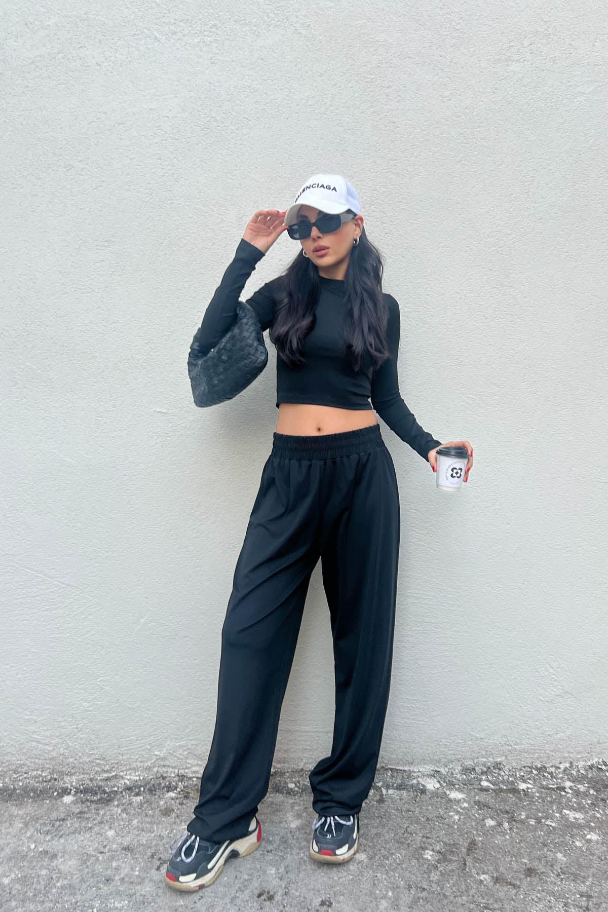 Siyah Dalkıç Kumaş Basic Jogger Crop Pantolon Takım SY-1705-Siyah