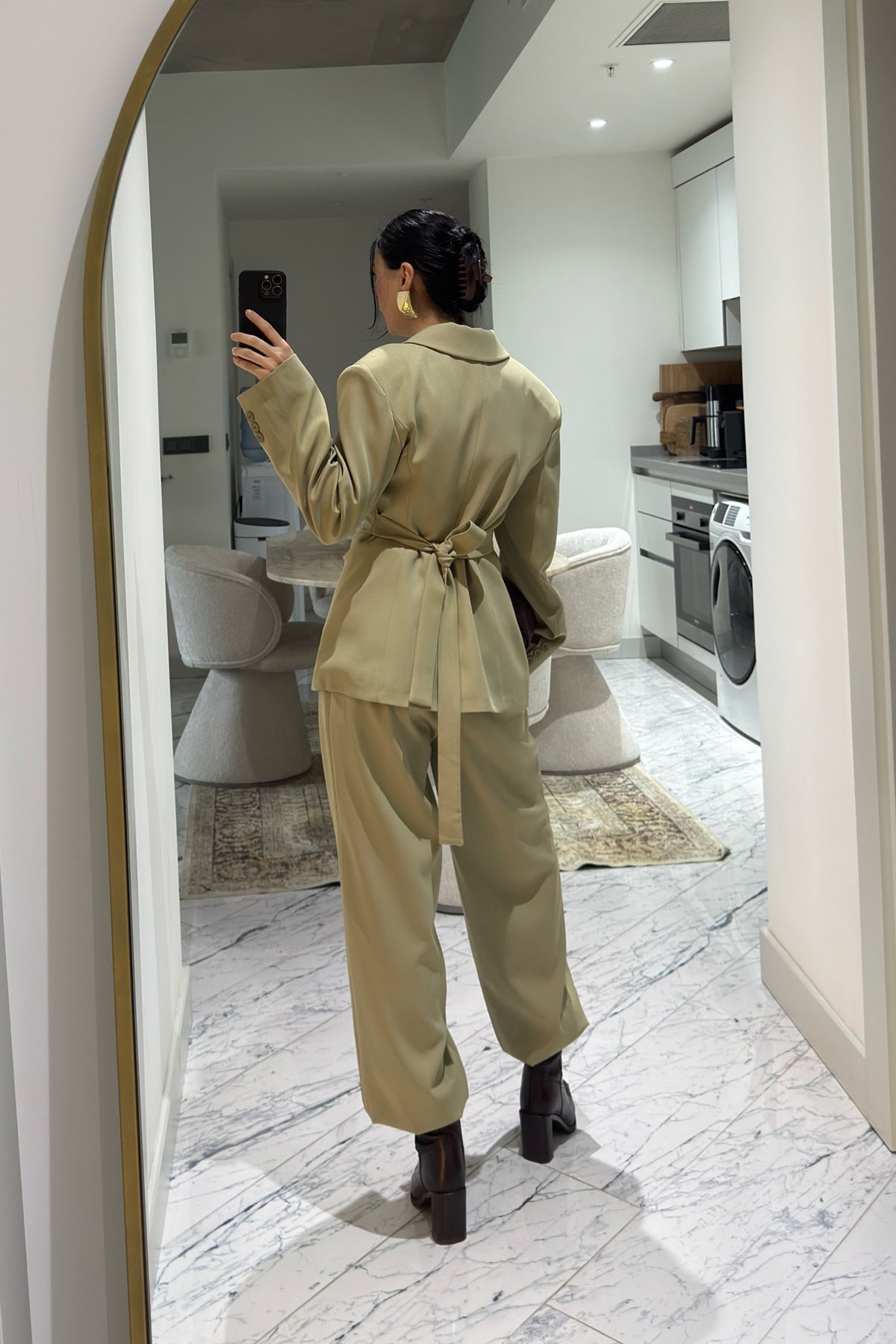 Yeşil Beli Drapeli Ceket Ve Şalvar Pantolon Takım SY-3608-Haki