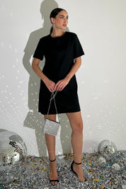 Siyah Taş Baskılı Kısa Kollu Elbise SY-2812-Siyah