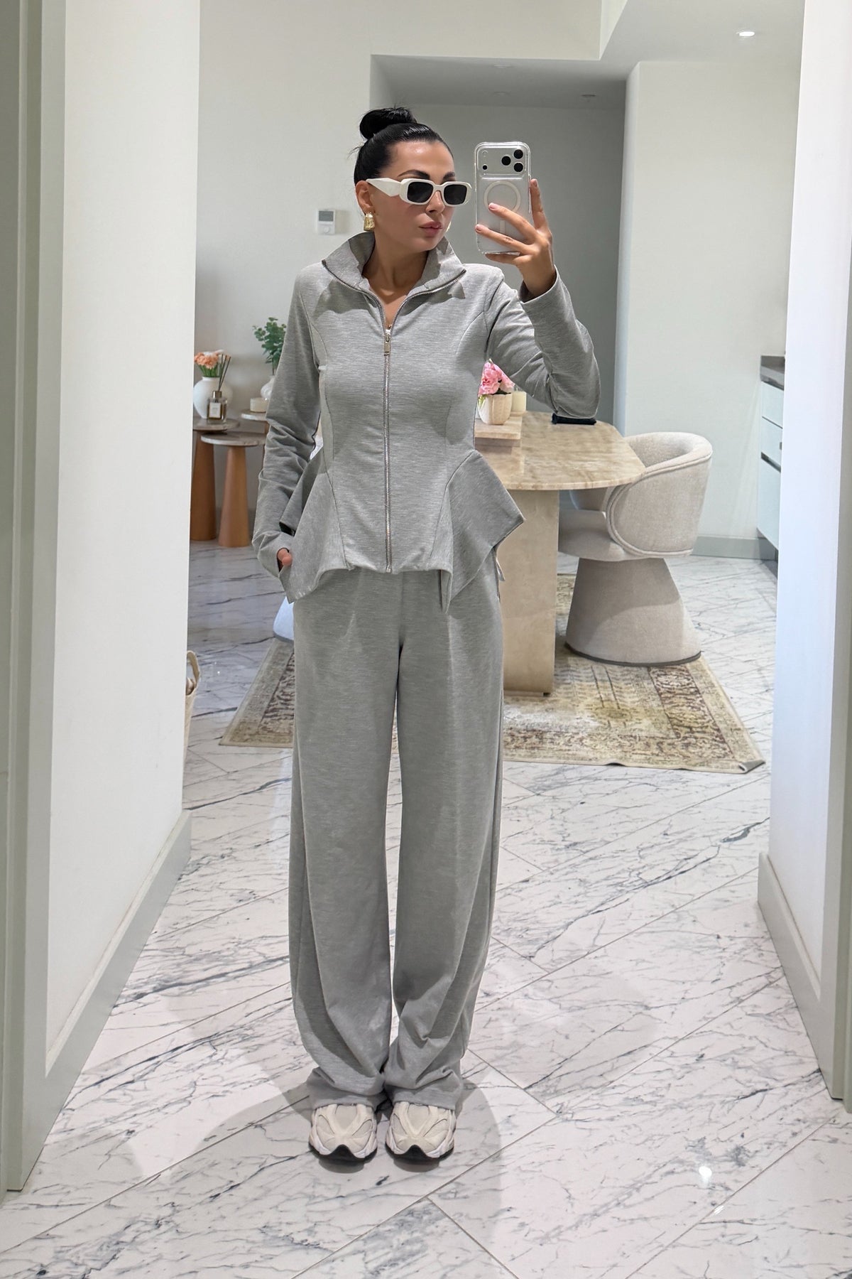 Gri Volan Detaylı Sweatshirt Pantolon Takım SY-3844-Gri