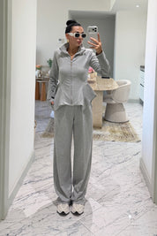 Gri Volan Detaylı Sweatshirt Pantolon Takım SY-3844-Gri