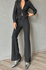 Siyah Çizgili Dokumalı Takım SY-1140-Siyah