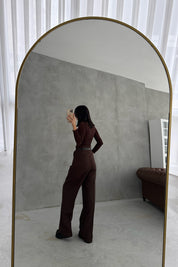 Kahverengi Çift Kemerli Premium Palazzo Pantolon SY-3471-Kahverengi