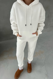 Ekru  Kapüşonlu Ön Cep Detaylı Eşofman Takımı SY-2393-Ekru