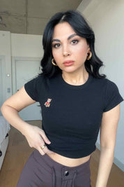 Siyah Ayıcık Nakışlı Crop SY-2971-Siyah