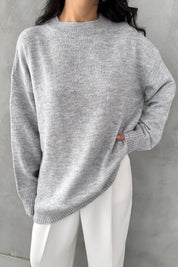 Gri Bisiklet Yaka Lastikli Pinterest Triko Kazak SY-3368-Gri