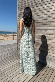 Kadın Askılı Yeşil Çiçek Desenli Midi Elbise SY-3159-Yeşil