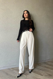 Ekru Beli Lastikli Palazzo Pantolon SY-1711-Ekru