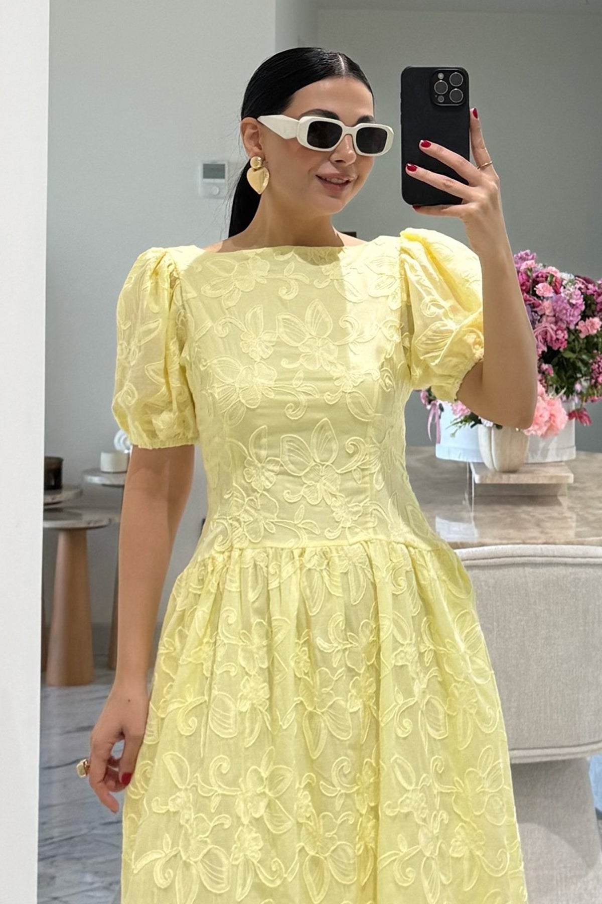Brode Sarı Midi Santorini  Elbise SY-3660-Sarı