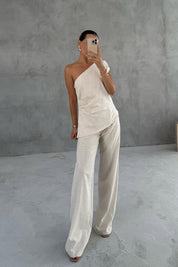 Natural Tek Kol Bluz ve Pantolon Takım SY-3262-Natural