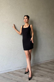 Siyah Kalın Askı Detaylı Kısa Elbise SY-1959-Siyah