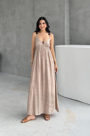 Vizon Boncuk Detaylı Askılı Elbise SY-3215-Vizon