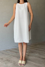 Beyaz Dantel İşleme Detaylı Elbise SY-2286-Beyaz
