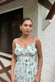 Yeşil Drape Detaylı Askılı Şifon Elbise SY-2040-Yeşil