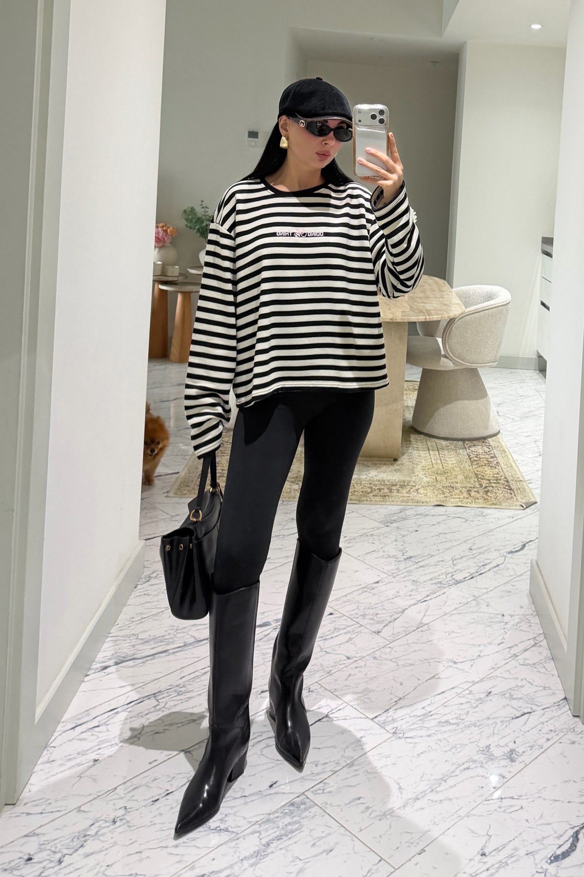 Siyah-Ekru Çizgili Basic Sweatshirt SY-3902-Siyah