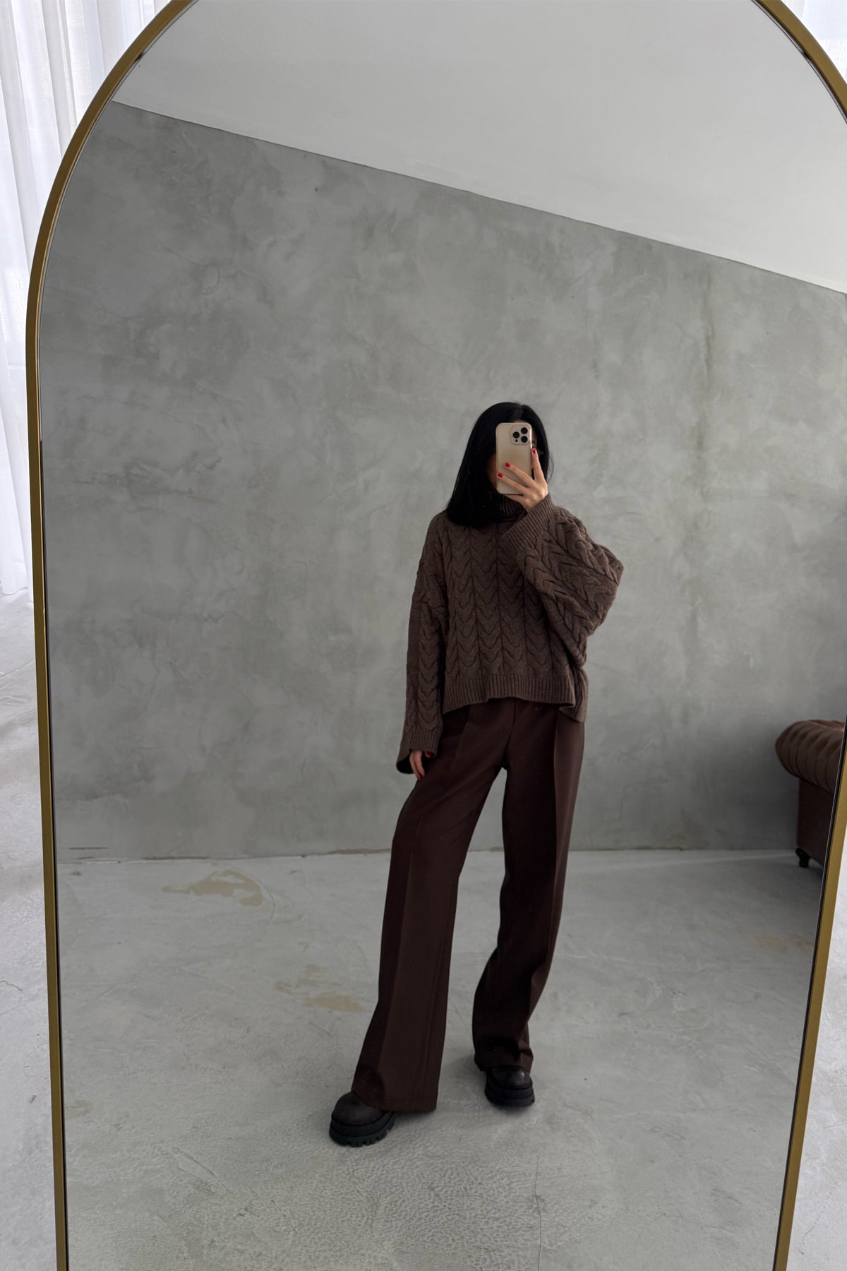 Kahve Saç Örgü Boğazlı Kazak SY-3461-Kahve