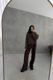 Kahve Saç Örgü Boğazlı Kazak SY-3461-Kahve