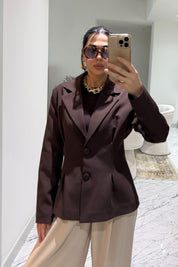 Kahverengi Belden Oturmalı Pileli Ceket SY-3581-Kahverengi