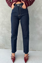 Lacivert Boy Fit Dikiş Detaylı Kesik Paça Jean SY-2476-Lacivert