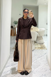 Kahverengi Belden Oturmalı Pileli Ceket SY-3581-Kahverengi