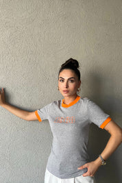 Gri 1968 Detaylı Marka Model Basic T-shırt SY-2069-Gri