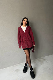 Bordo Logo Detay Yıkamalı Hırka SY-2751-Bordo