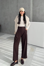 Kahve Pile Detaylı Bol Paça Pantolon SY-3447-Kahve