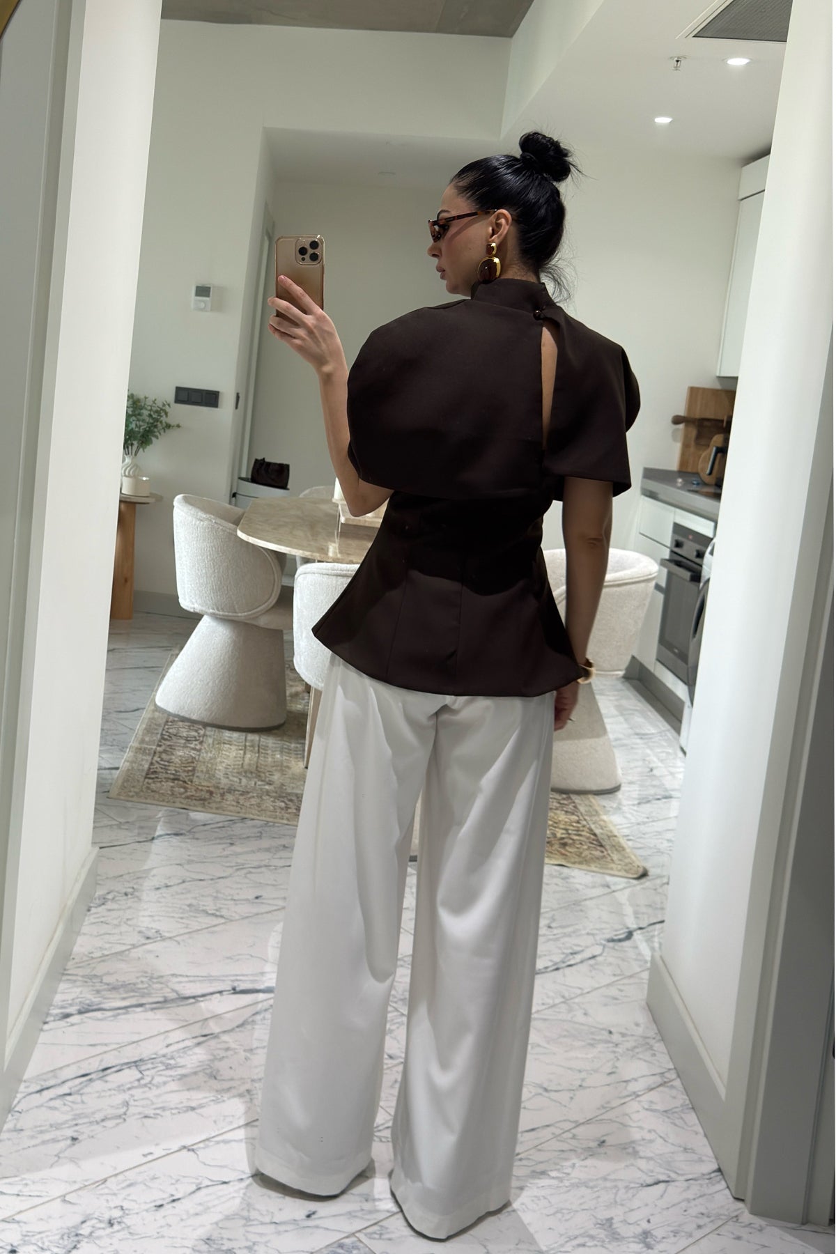 Kahve Straplez iki Barçalı Bluz SY-3597-Kahve