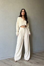 Ekru Yarım Fermuarlı Crop Triko Kazak SY-1547-Ekru