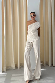 Natural Tek Kol Bluz ve Pantolon Takım SY-3262-Natural