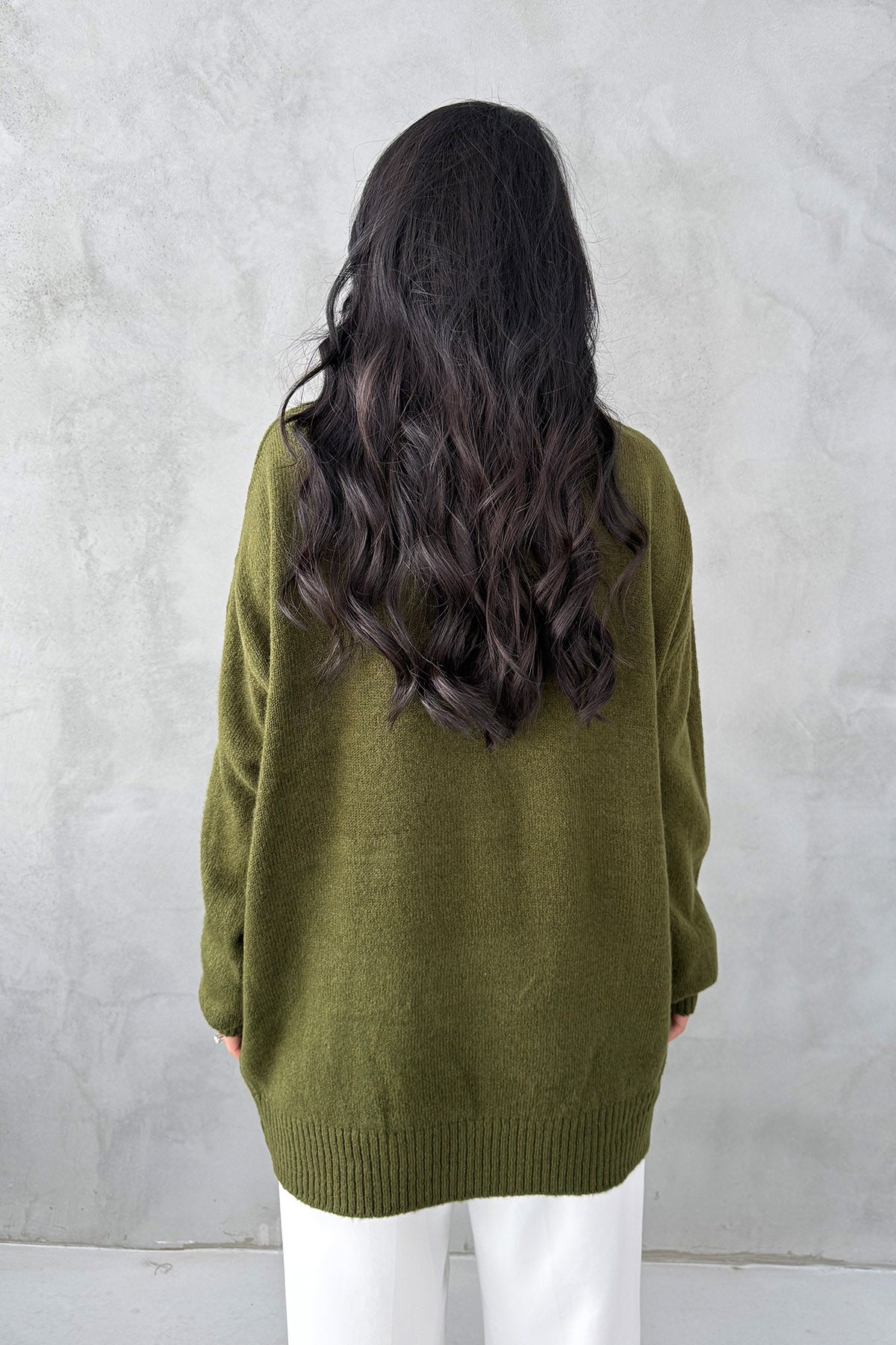 Haki Bisiklet Yaka Lastikli Pinterest Triko Kazak SY-3368-Haki