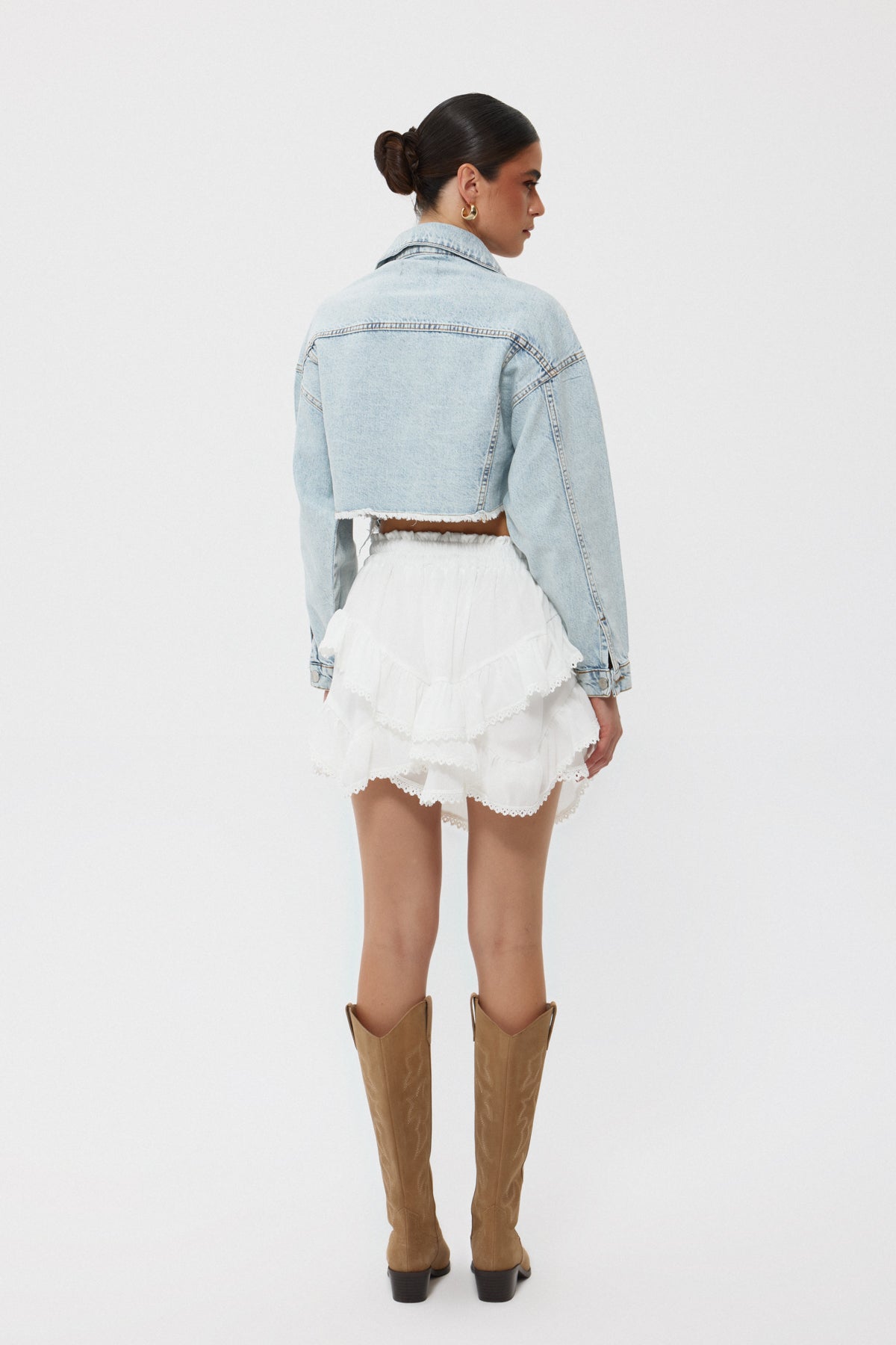 Açık Mavi Taşlı Crop Denim Ceket SY-2447-Açık Mavi