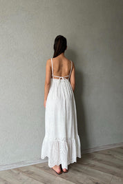 Beyaz Askılı Brode Napoli Elbise SY-1944-Beyaz