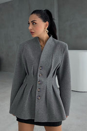 Gri Belden Oturmalı Kaşe Özel Üretim Ceket SY-3416-Gri