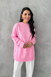 Pembe Bisiklet Yaka Lastikli Pinterest Triko Kazak SY-3368-Pembe