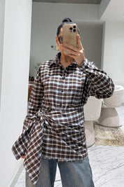 Şal Detaylı Mavi Ekose Desen Gömlek SY-3561-Mavi