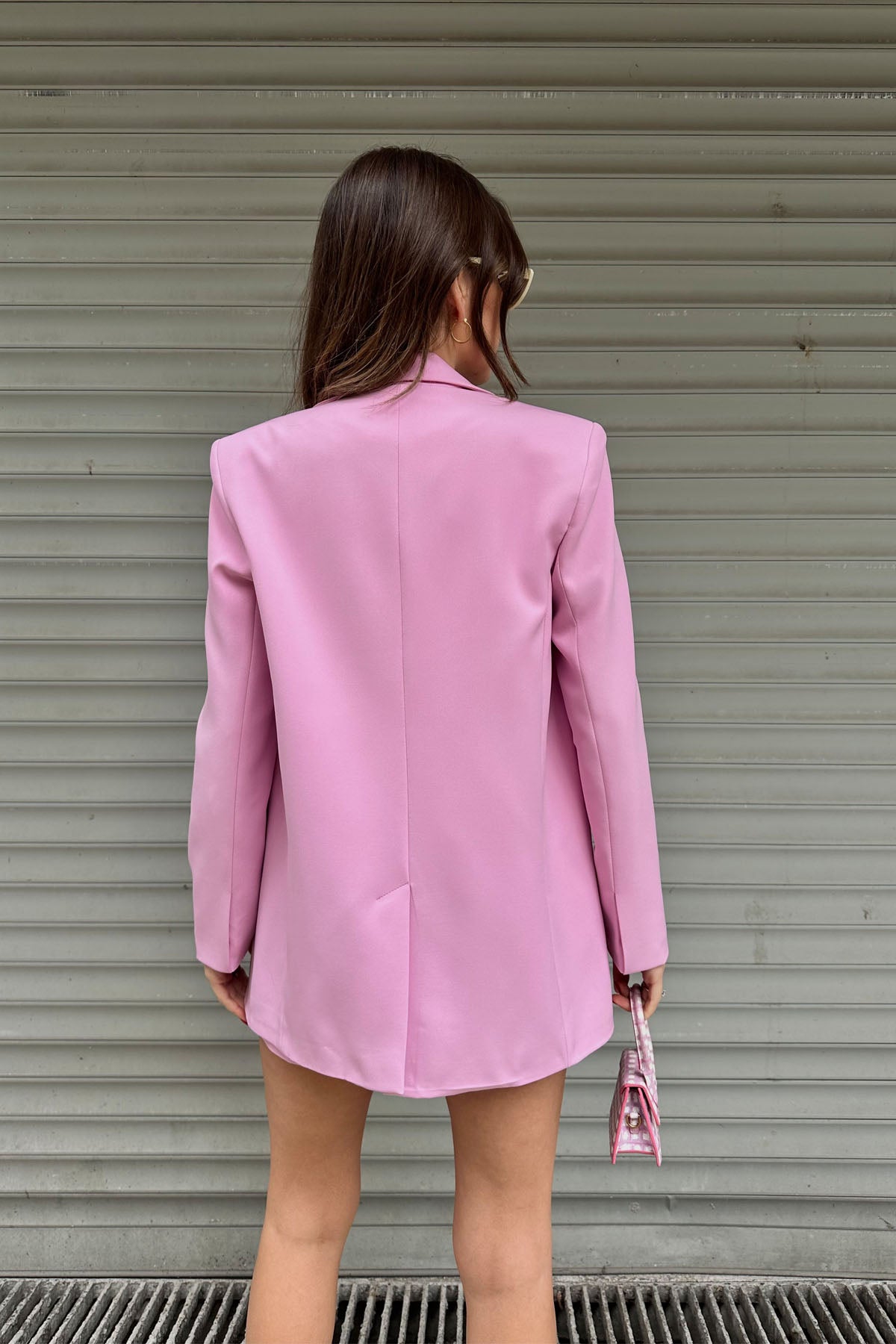 Pembe Oversize Ceket ve Önü Pileli Şort Etek Takım SY-0052-Pembe