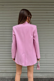 Pembe Oversize Ceket ve Önü Pileli Şort Etek Takım SY-0052-Pembe