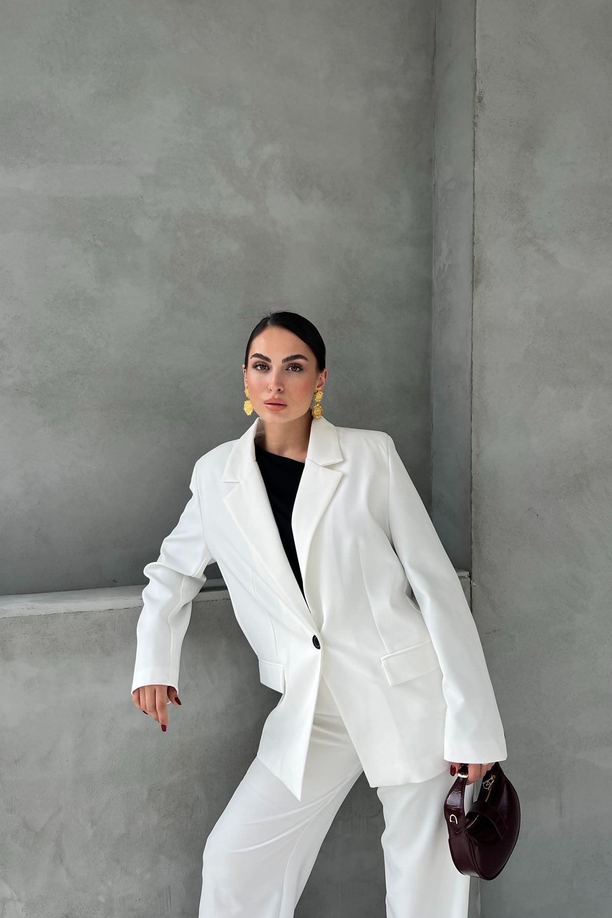 Ekru Düğme Detaylı Blazer Ceket SY-2057-Ekru