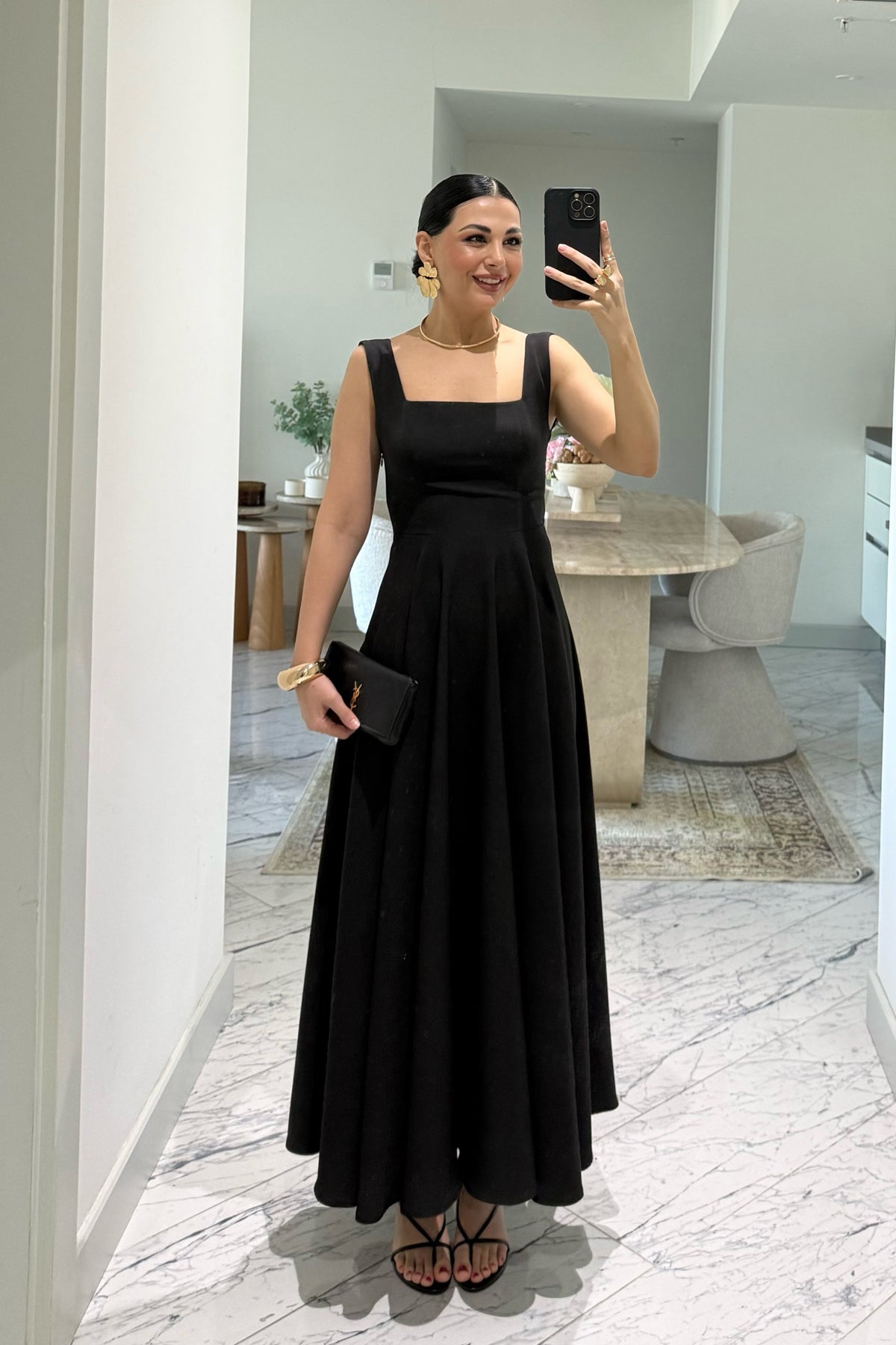 Siyah Kare Yaka Füsun Prenses Elbise SY-3649-Siyah