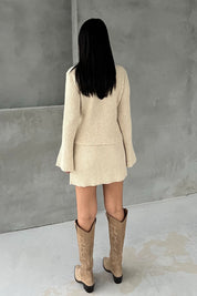 Krem İspanyol Kol Hırka ve Etek Triko Takım SY-2785-Krem