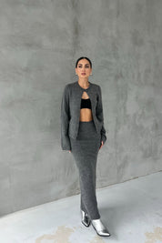 Gri Hırka Uzun Etek İkili Triko Takım SY-2437-Gri