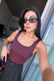 Bordo Kare Yaka Kalın Askılı Basic Bluz SY-3840-Bordo