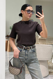 Kahverengi Bisiklet Yaka Basic T-shirt SY-3642-Kahverengi