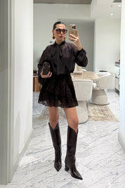 Eteği Kadife Astarlı Tasarım Tül Mini Elbise SY-3526-Kahverengi