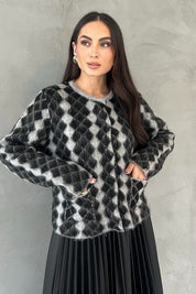 Gri Siyah Bisiklet Yaka Hırka SY-2821-Gri