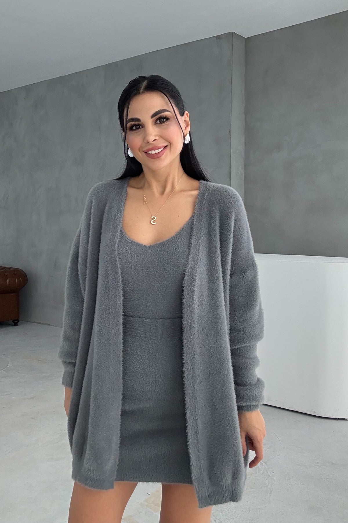 Gri Yumoş 3'lü Etekli Takım SY-3441-Gri