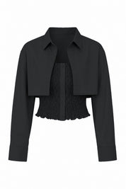 Siyah Gipeli Crop Gömlek Poplin Takım SY-2466-Siyah