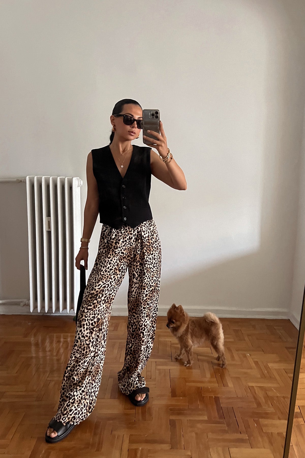 Leopar Bol Beli Lastikli Saten Pantolon SY-2209-Leopar