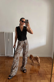 Leopar Bol Beli Lastikli Saten Pantolon SY-2209-Leopar